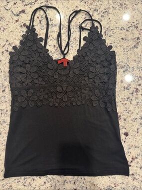Blank NYC Black Floral Crochet Lace Camisole